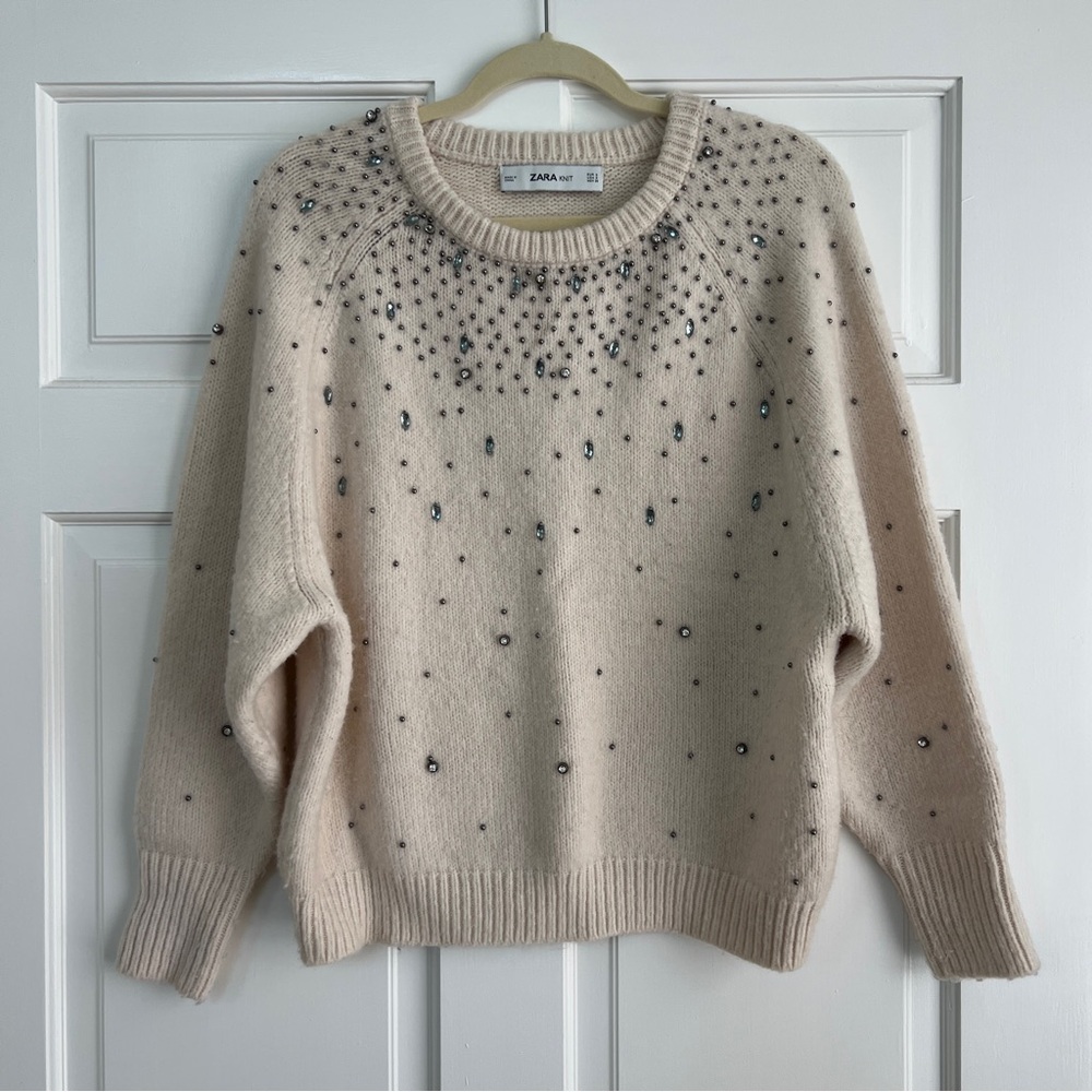 LIKE NEW Zara Cream Sweater with Embellishments